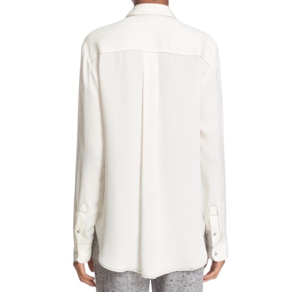 Theory Sunaya B Modern Silk Contrast Stitching Georgette Oversized Blouse - S - Picture 2 of 14